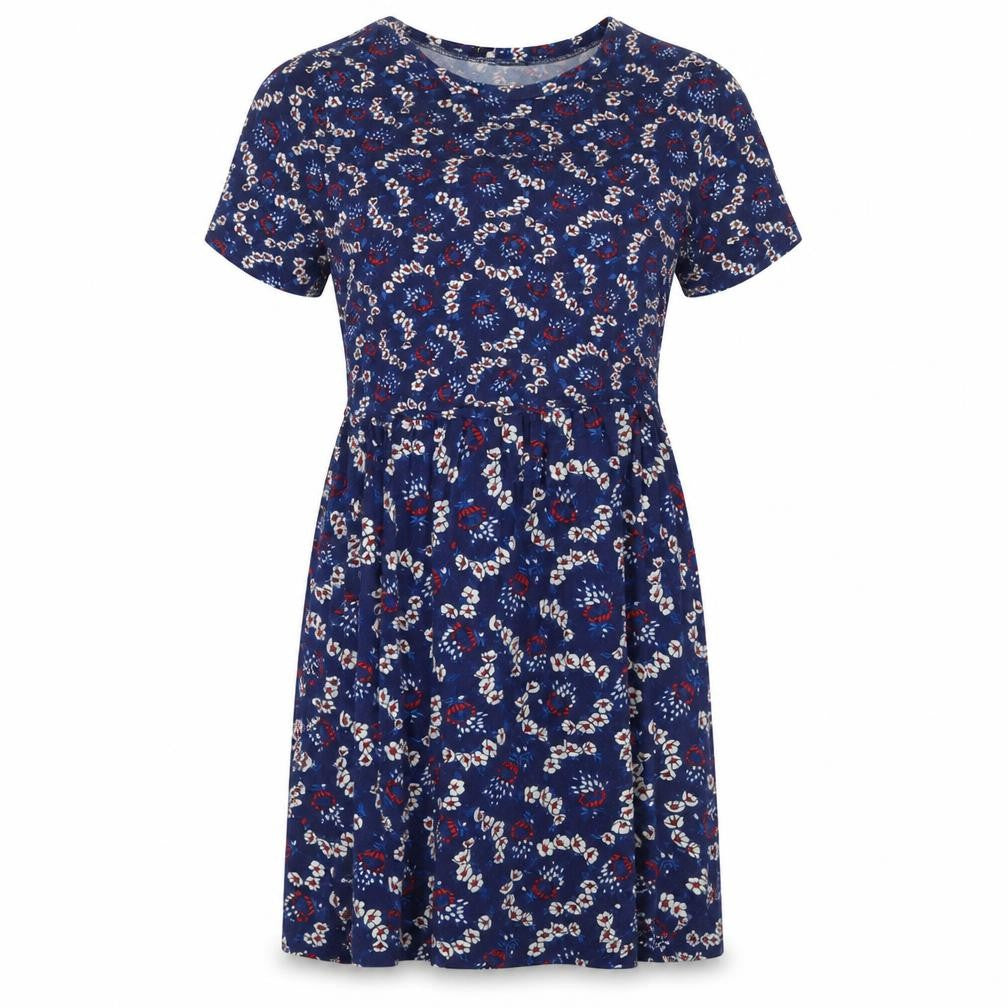 Oasis Womens Blue Floral Viscose Slip Dress  Size S  Round Neck Drawstring