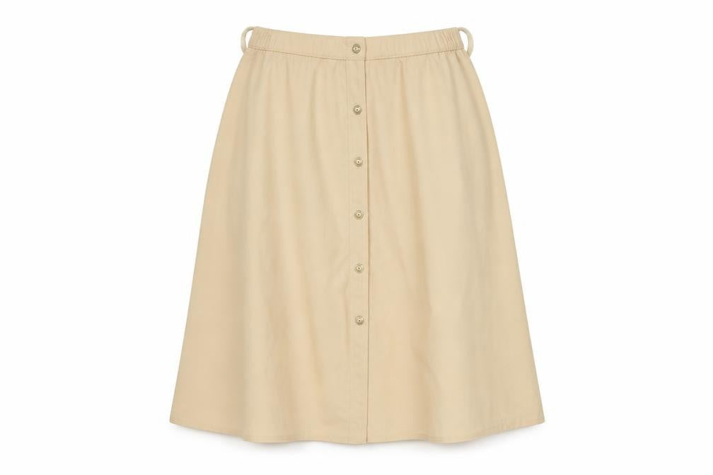 Front view of distinctionscollection women’s brown polyester flare, size UK 16, buckle