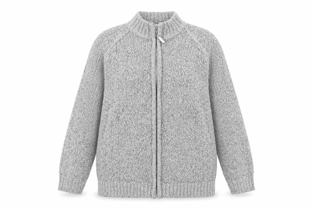EWM Womens Grey High Neck  Acrylic Cardigan Jumper Size S
