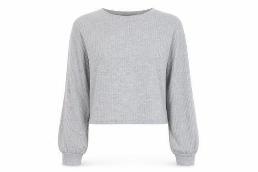 Front view of I SAW IT FIRST women’s grey round neck polyester jumper, size UK 14