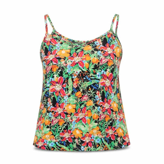 Front view of Exhibit women’s multicoloured floral polyester camisole tank, size UK 10, v-neck