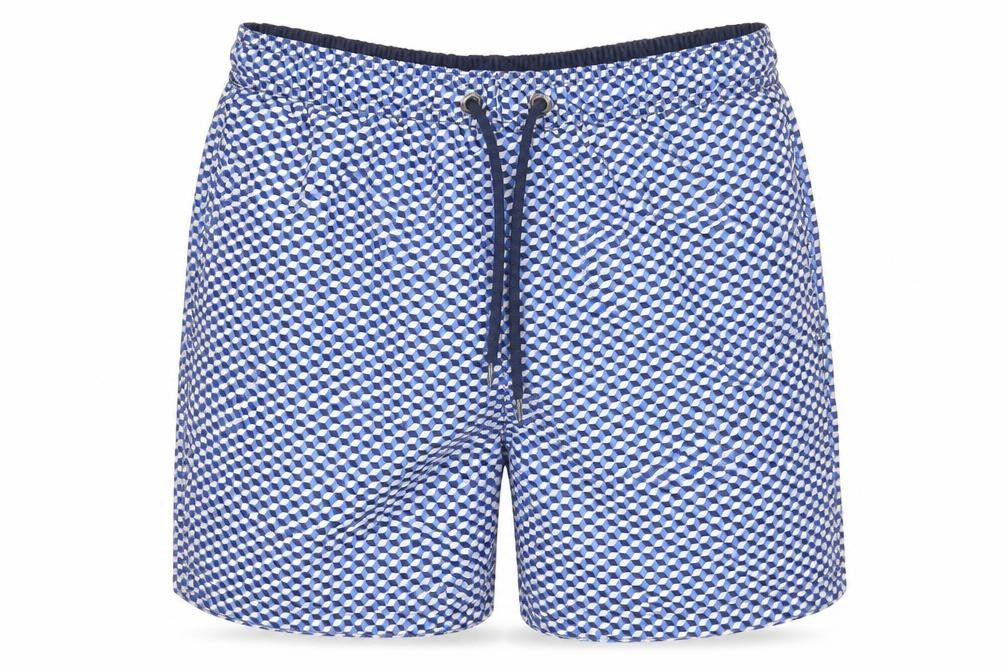 Easy Mens Blue Geometric Polyester Athletic Shorts Size S  Regular Drawstring