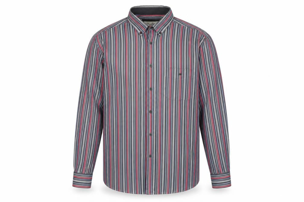 Front view of Daniel Grahame men’s multicoloured animal print cotton button-up, size L, collared button