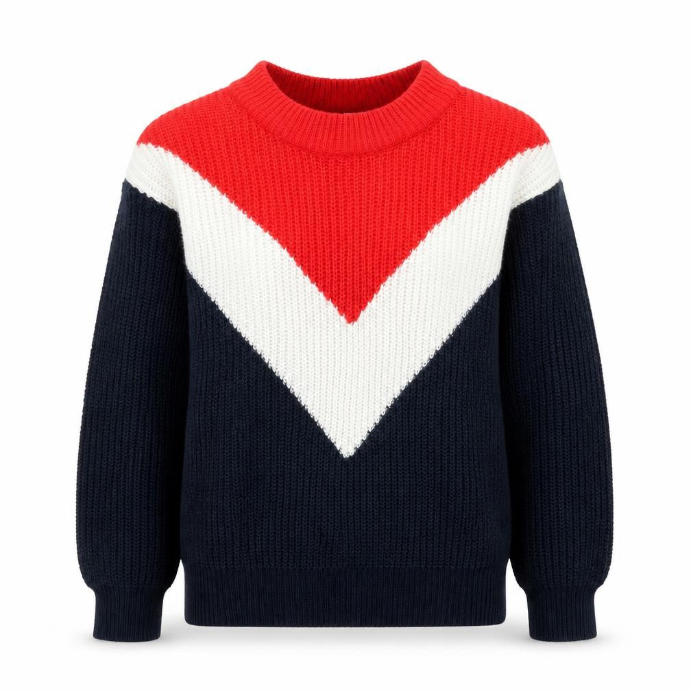 Front view of H&M women’s multicoloured crew neck acrylic jumper, size XS