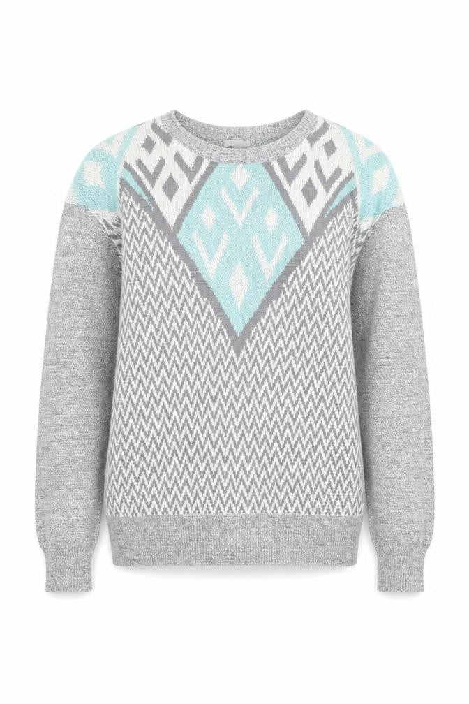 Front view of Ecote women’s grey crew neck herringbone cotton jumper, size S