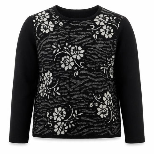 Alexara Womens Black Crew Neck Floral Acrylic Pullover Jumper Size L
