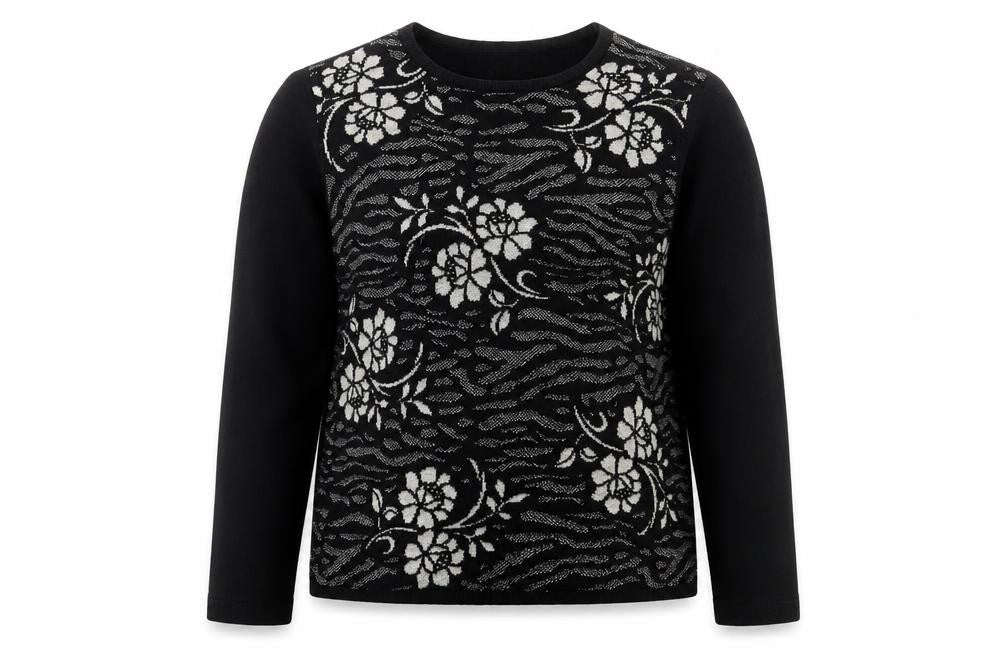Alexara Womens Black Crew Neck Floral Acrylic Pullover Jumper Size L