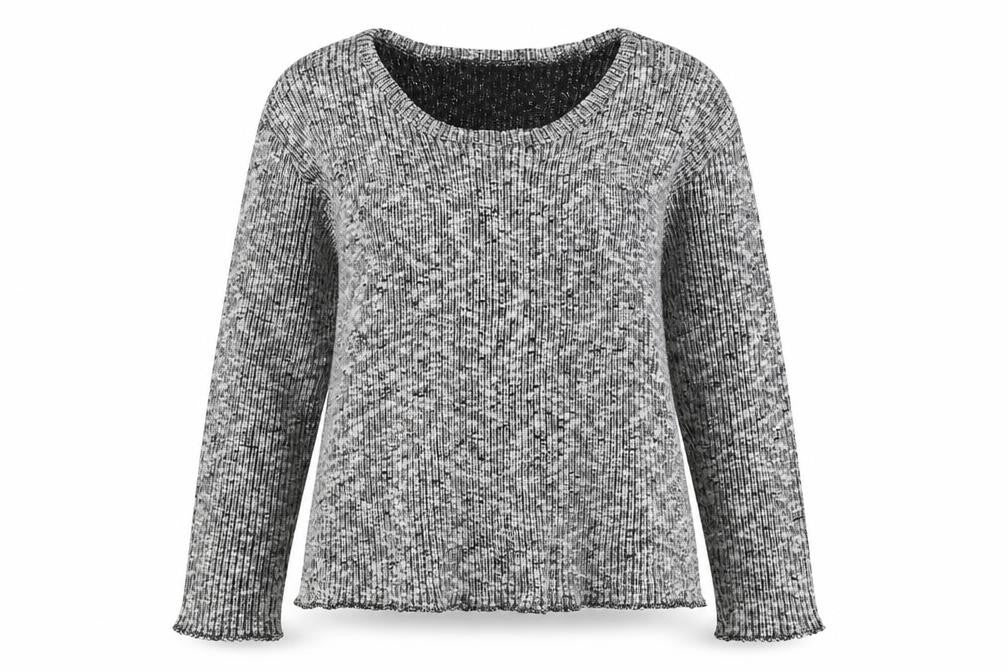 Front view of Jealous women’s grey round neck acrylic jumper, size S