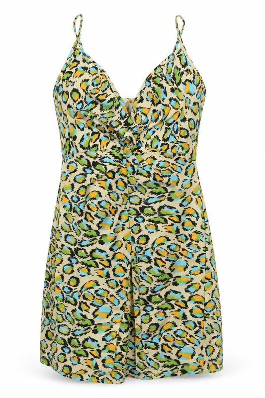 Front view of SHEIN women’s multicoloured animal print polyester a-line, size L, v-neck zip