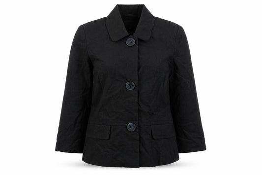 Front view of Autonomy women’s black jacket blazer, size UK 10, button