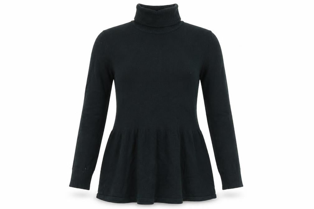 Front view of Preworn women’s green roll neck polyester jumper, size S
