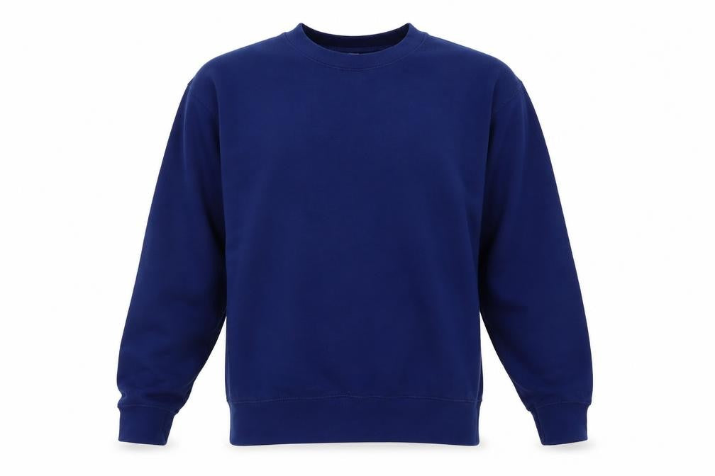 Front view of Casual classic men’s black round neck polyester jumper, size L