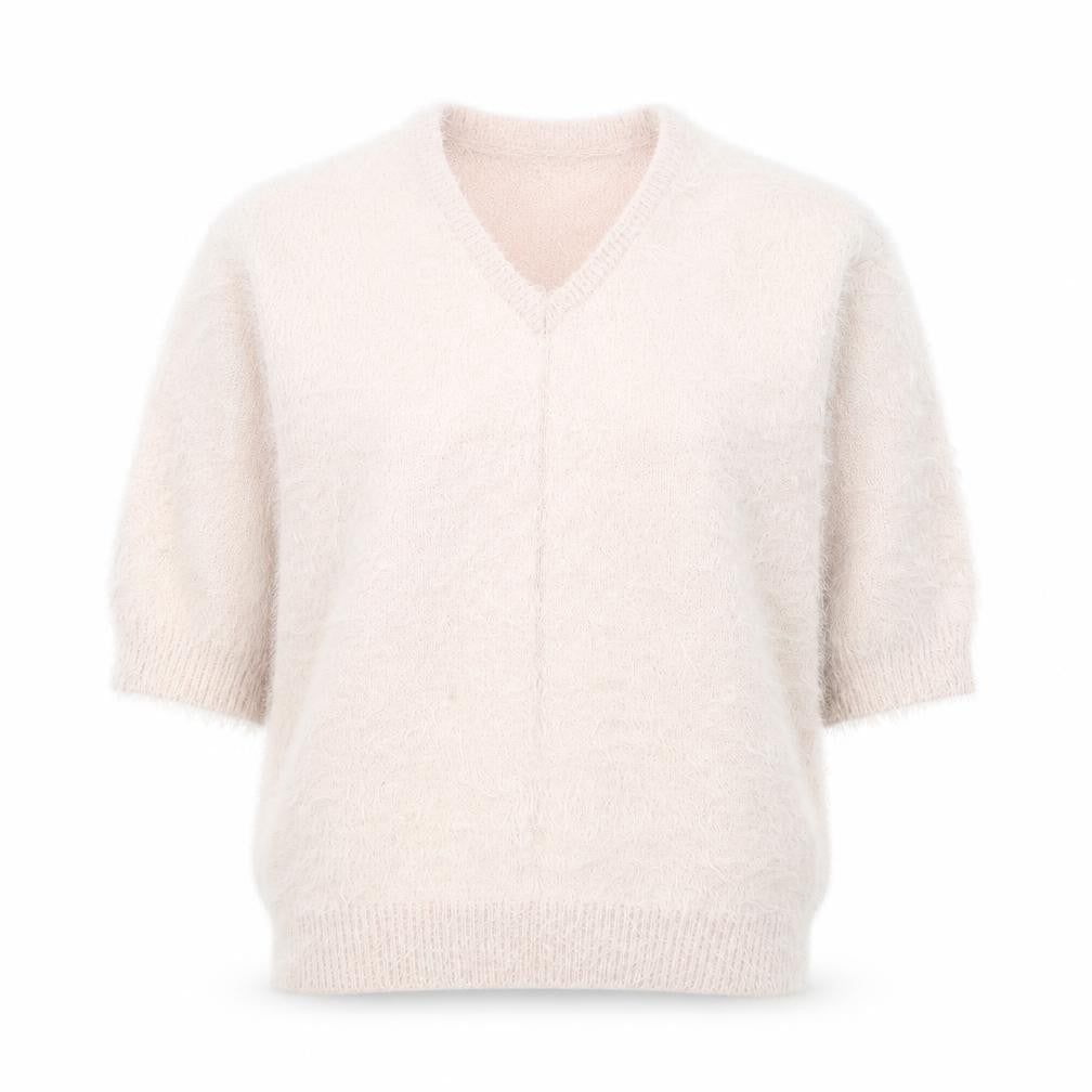 Front view of Preworn women’s pink v-neck nylon jumper, size S