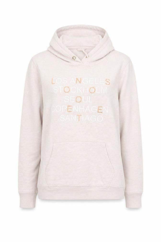 Front view of H&M women’s pink cotton pullover hoodie, size L, pullover