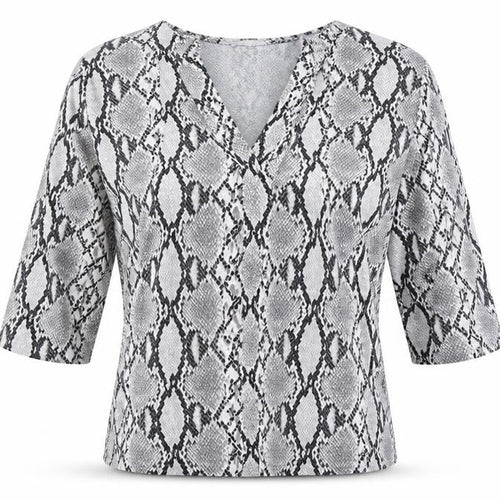 New Look Womens Grey Animal Print Polyester Tunic Blouse Size 10 V-Neck