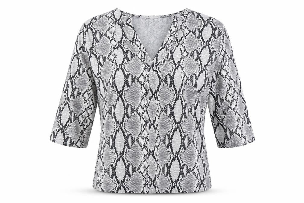 New Look Womens Grey Animal Print Polyester Tunic Blouse Size 10 V-Neck