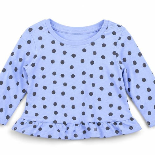 Primark Baby Blue Polka Dot Cotton Pullover T-Shirt Size 3-6 Months Crew Neck