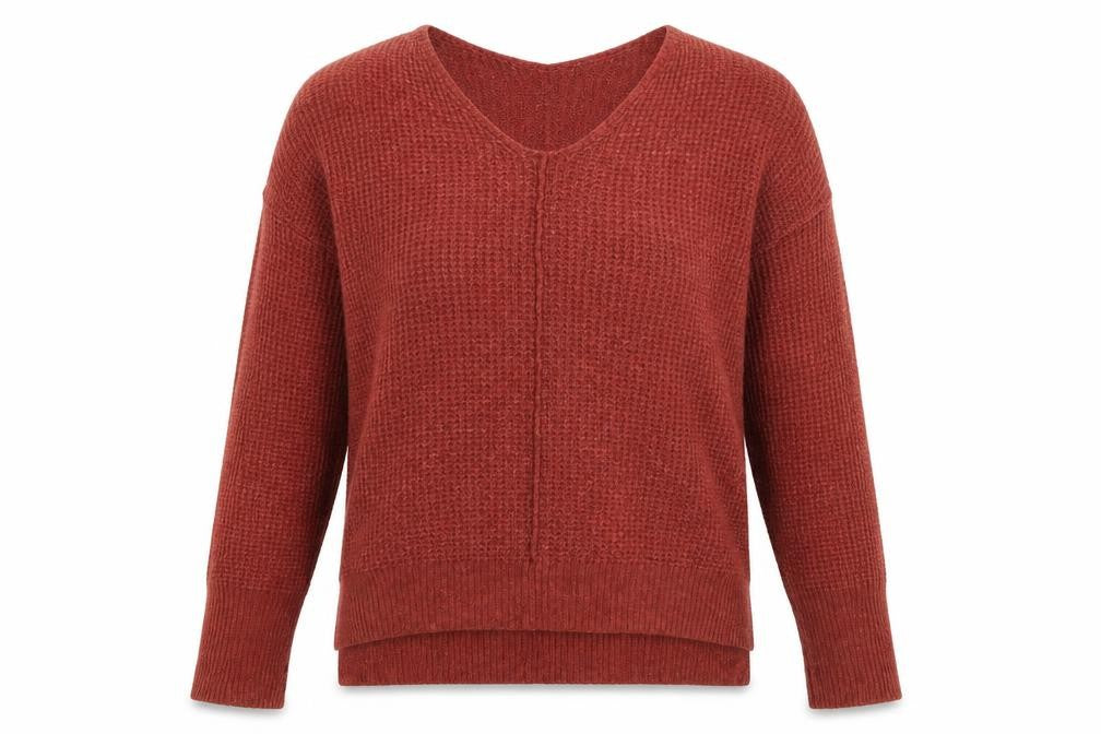 Front view of If it were me women’s red v-neck cotton jumper, size L