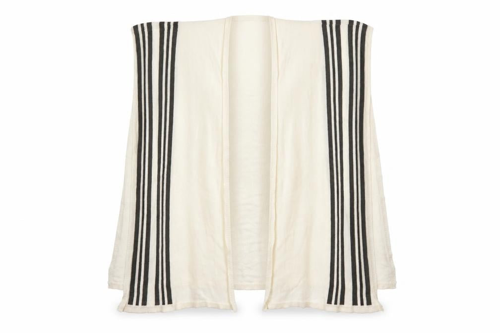 Marks and Spencer Womens Ivory V-Neck Striped Acrylic Wrap Jumper One Size