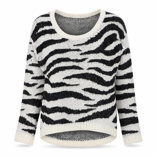 TU Womens Ivory Round Neck Animal Print Acrylic Pullover Jumper Size 14