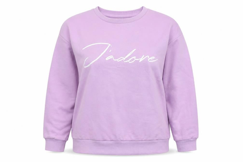 Front view of Pep&Co women’s purple cotton pullover sweatshirt, size UK 8, pullover - j'adore