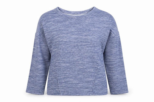Front view of F&F women’s blue polyester pullover sweatshirt, size UK 6, pullover