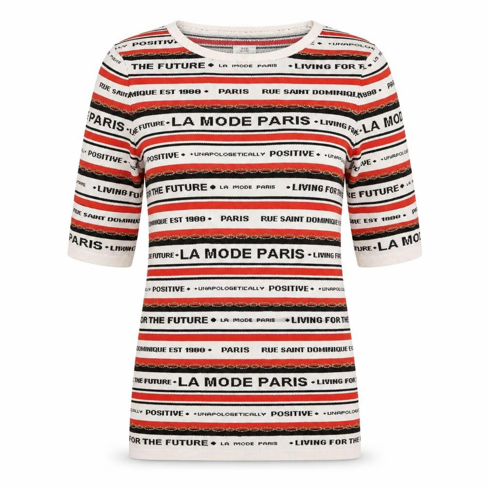Front view of River Island women’s multicoloured crew neck striped polyamide jumper, size UK 8, - la mode paris