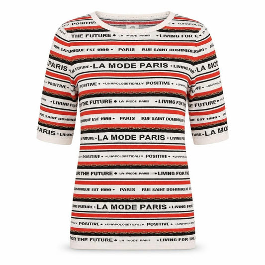 Front view of River Island women’s multicoloured crew neck striped polyamide jumper, size UK 8, - la mode paris
