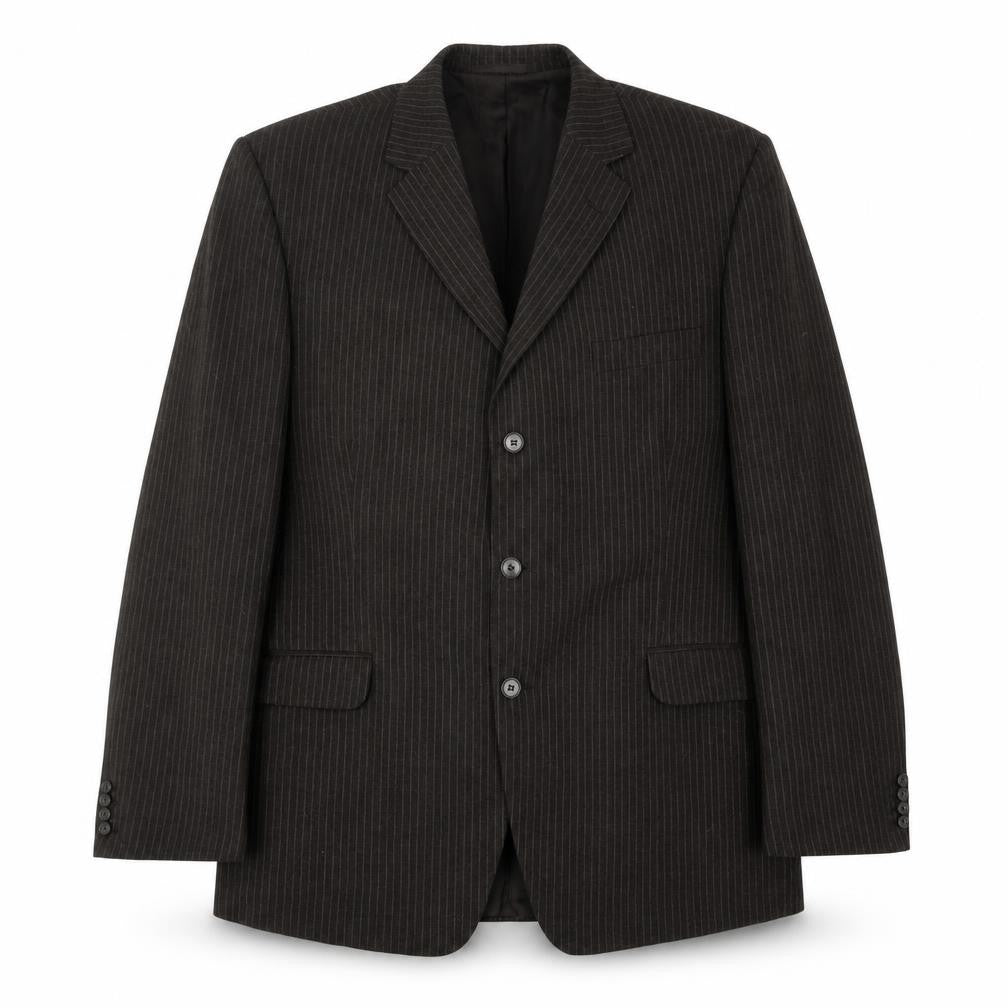 Front view of Hector Powe men’s brown striped polyester jacket suit jacket