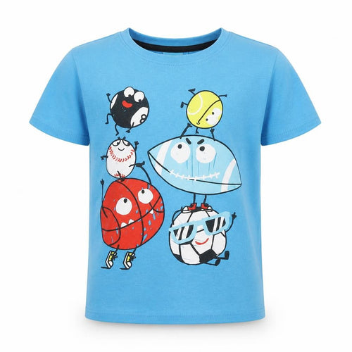 Little Kids Boys Blue  100% Cotton Basic T-Shirt Size 6-7 Years Round Neck Pullover