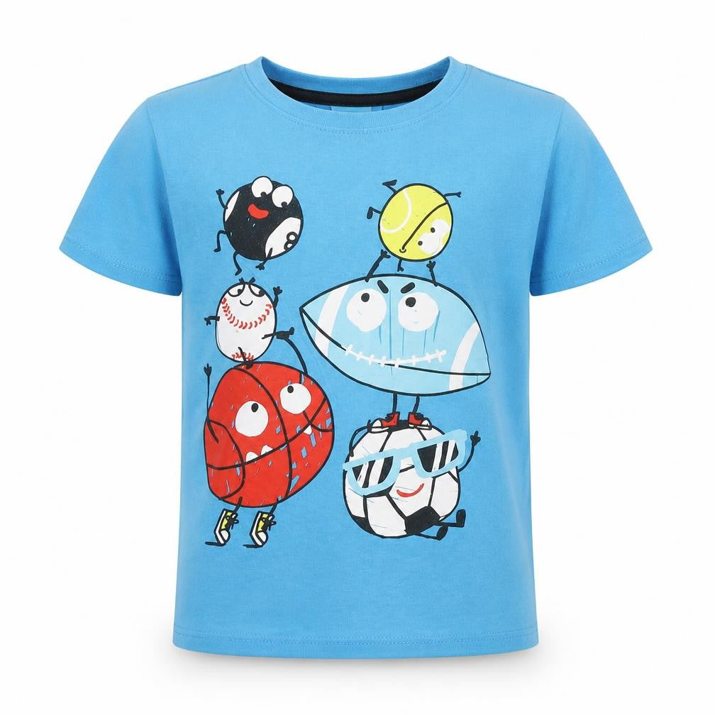 Little Kids Boys Blue  100% Cotton Basic T-Shirt Size 6-7 Years Round Neck Pullover