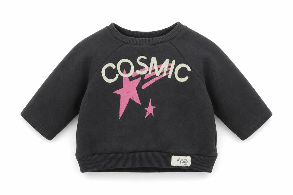 Front view of Next girls’ grey 100% cotton jumper, size 3-6, months pullover