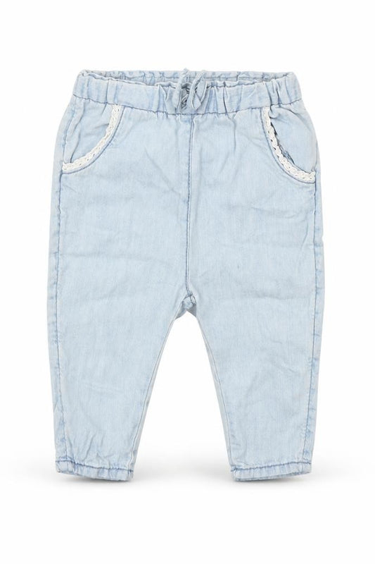 Front view of Next Baby Blue 100% Cotton Jogger Jeans, size 3-6, Months