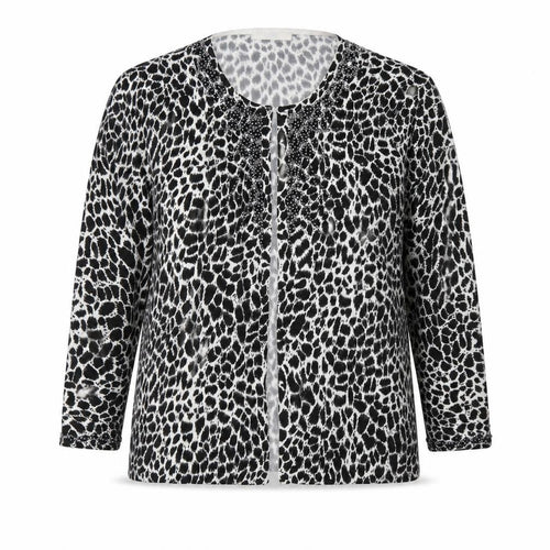 Marks and Spencer Womens Black Scoop Neck Animal Print Acrylic Cardigan Jumper Size 14