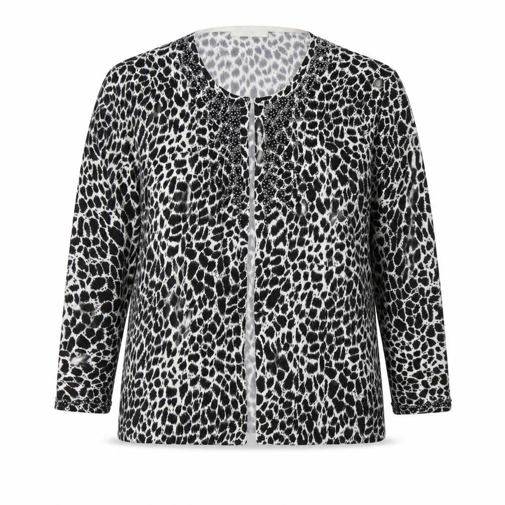 Marks and Spencer Womens Black Scoop Neck Animal Print Acrylic Cardigan Jumper Size 14