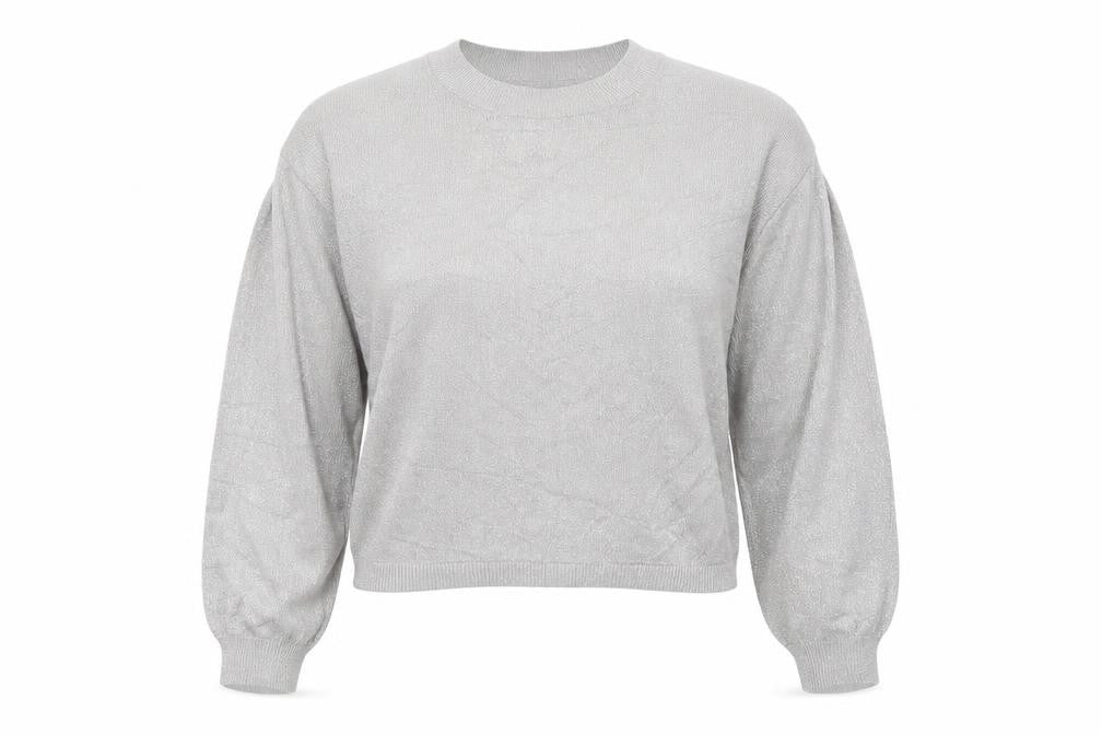 Front view of Primark women’s silver round neck viscose jumper, size S