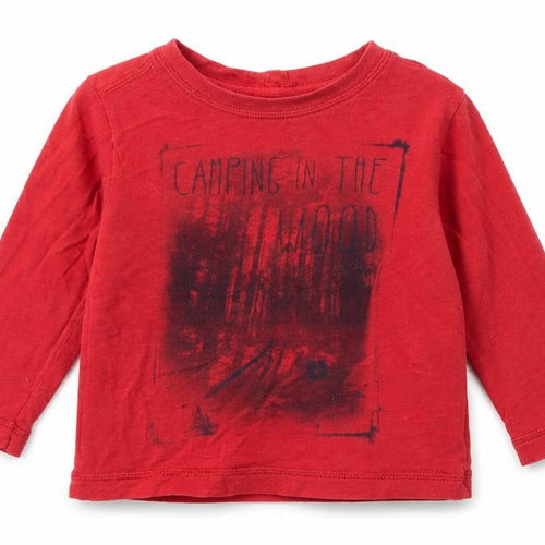 United Colors of Benetton Boys Red  Cotton Basic T-Shirt Size 12-18 Months Round Neck