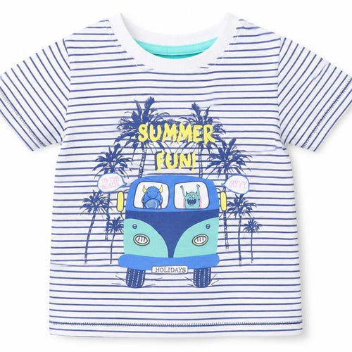 Dunnes Stores Boys Multicoloured Striped Cotton Basic T-Shirt Size 12-18 Months Round Neck