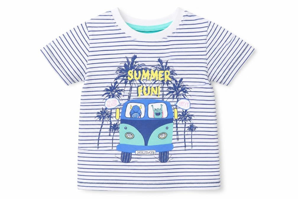 Dunnes Stores Boys Multicoloured Striped Cotton Basic T-Shirt Size 12-18 Months Round Neck