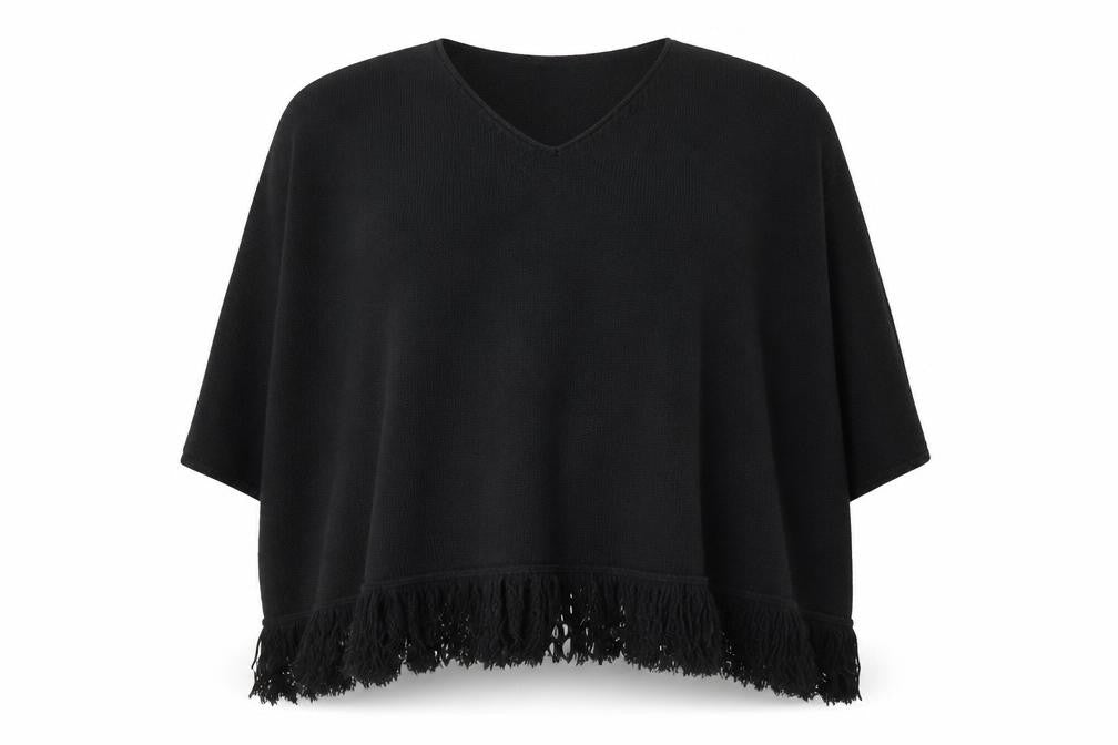 Front view of Accessorize women’s black v-neck acrylic jumper, size L, - shawl