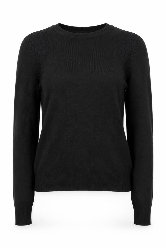 Front view of Lara Knit women’s black round neck polyester jumper, size M