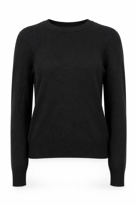 Front view of Lara Knit women’s black round neck polyester jumper, size M