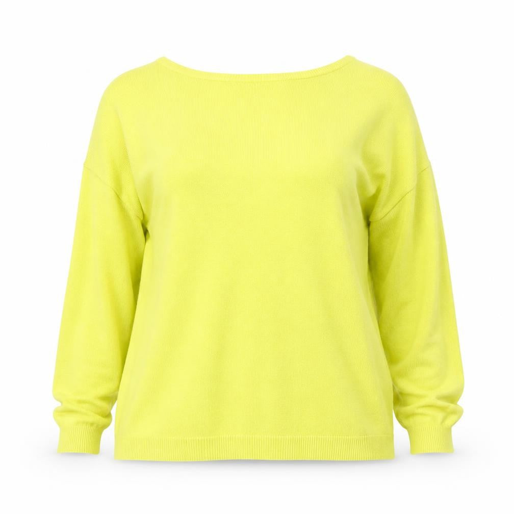 Front view of Atmosphere women’s yellow round neck viscose jumper, size UK 12