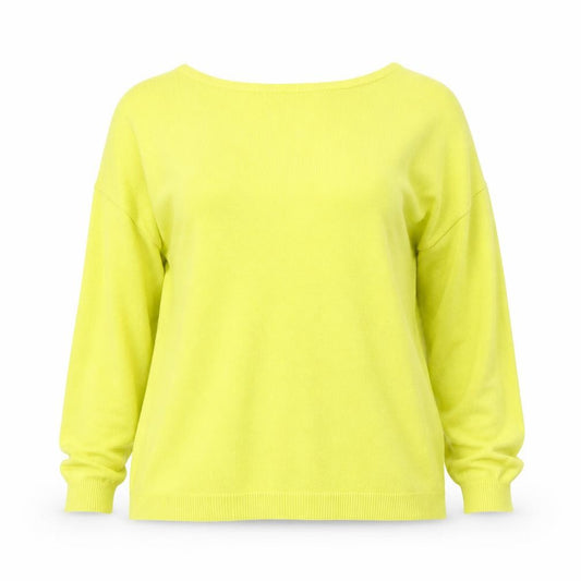 Front view of Atmosphere women’s yellow round neck viscose jumper, size UK 12
