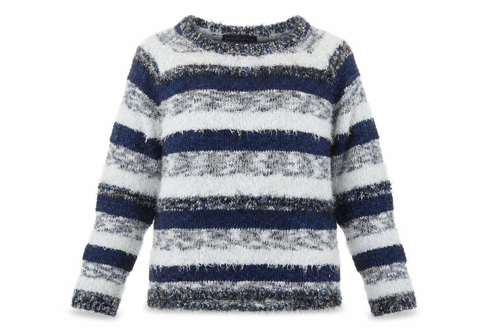 Marks and Spencer Womens Blue Scoop Neck Striped Acrylic Pullover Jumper Size 10