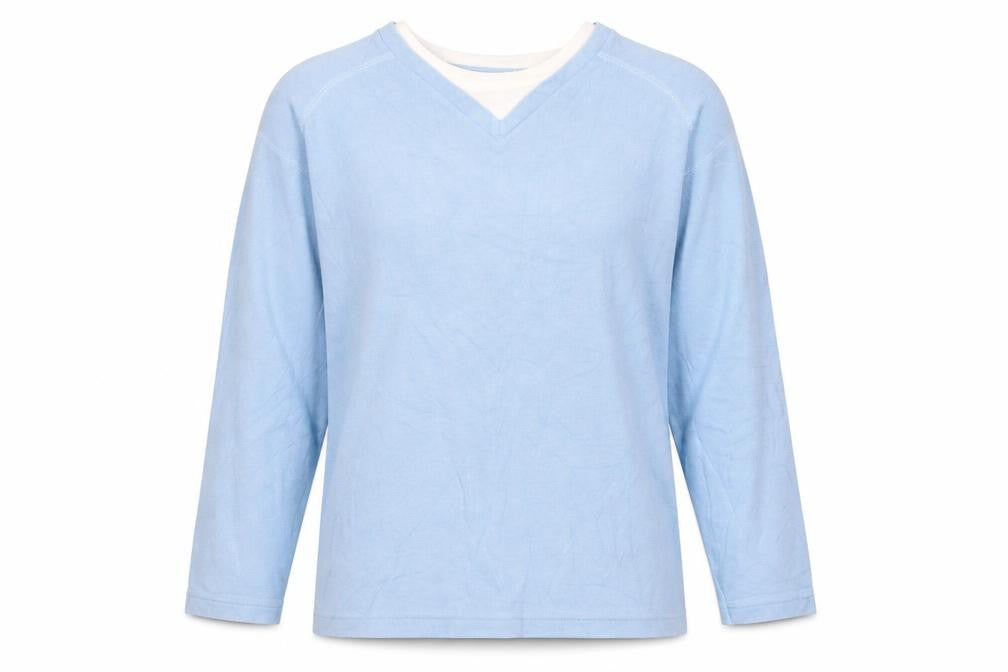Front view of Dunnes women’s blue cotton pullover sweatshirt, size M, pullover