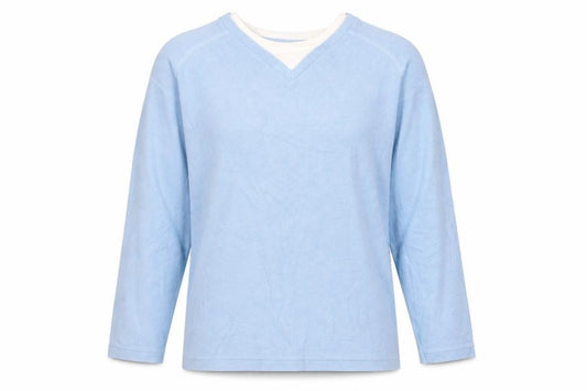 Front view of Dunnes women’s blue cotton pullover sweatshirt, size M, pullover