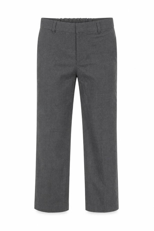 Front view of Marks & Spencer boys’ grey polyester dress pants trousers, size 8-9, years regular button - school wear