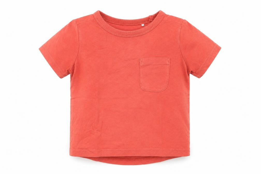 Front view of George Baby Red Cotton Basic T-Shirt, size 12-18, Months Crew Neck Pullover