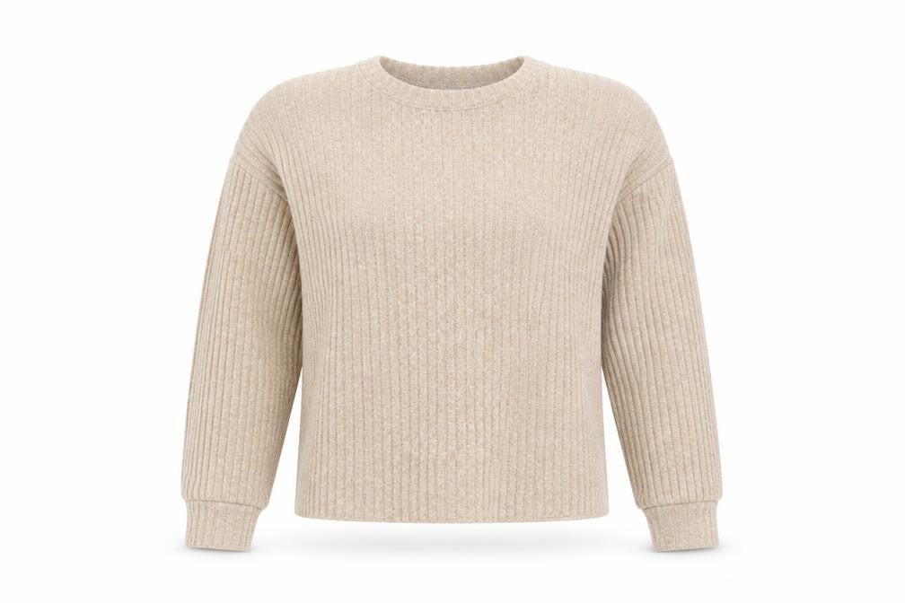 Front view of Zara women’s beige boat neck polyester jumper, size S